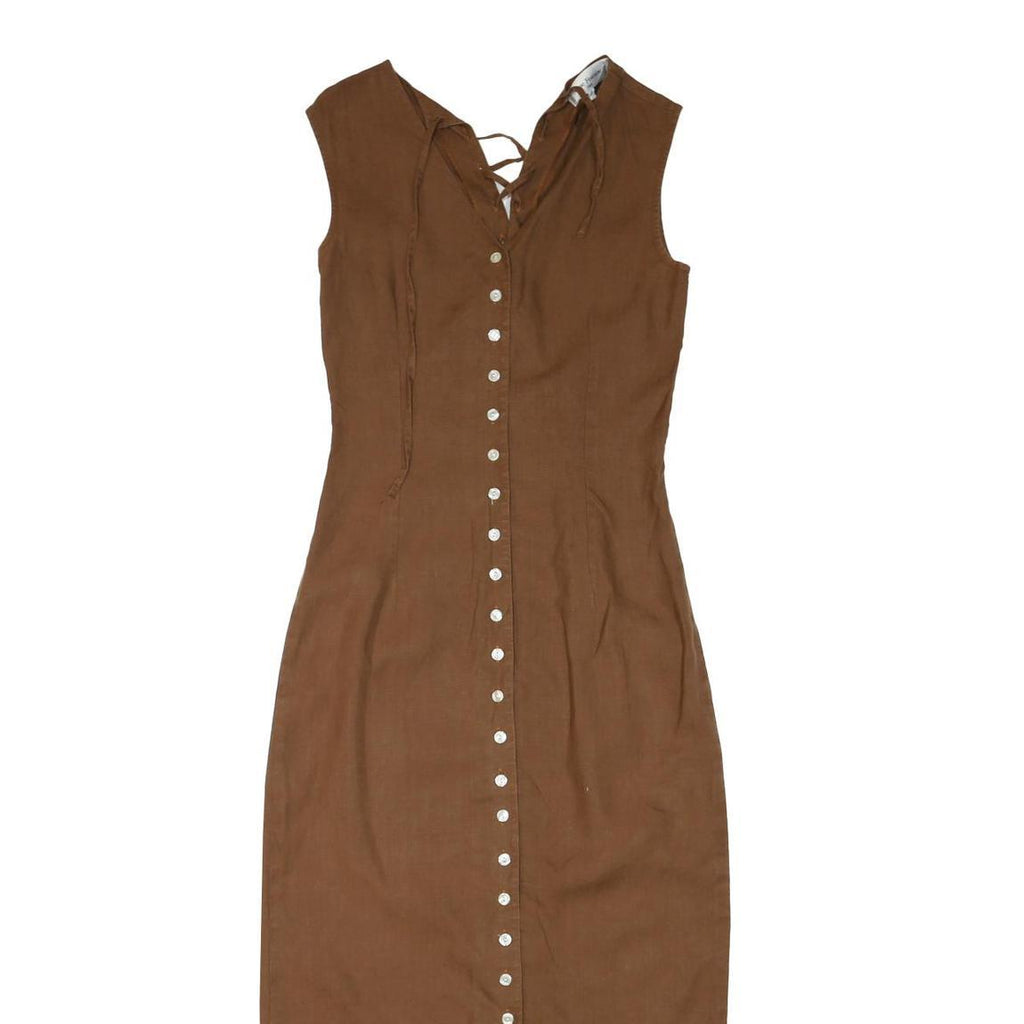 ANNE FONTAINE Womens Brown Sleeveless Midi Dress Cotton Blend Lace-Up V-Neck S