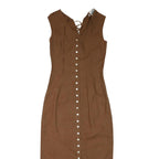 ANNE FONTAINE Womens Brown Sleeveless Midi Dress Cotton Blend Lace-Up V-Neck S