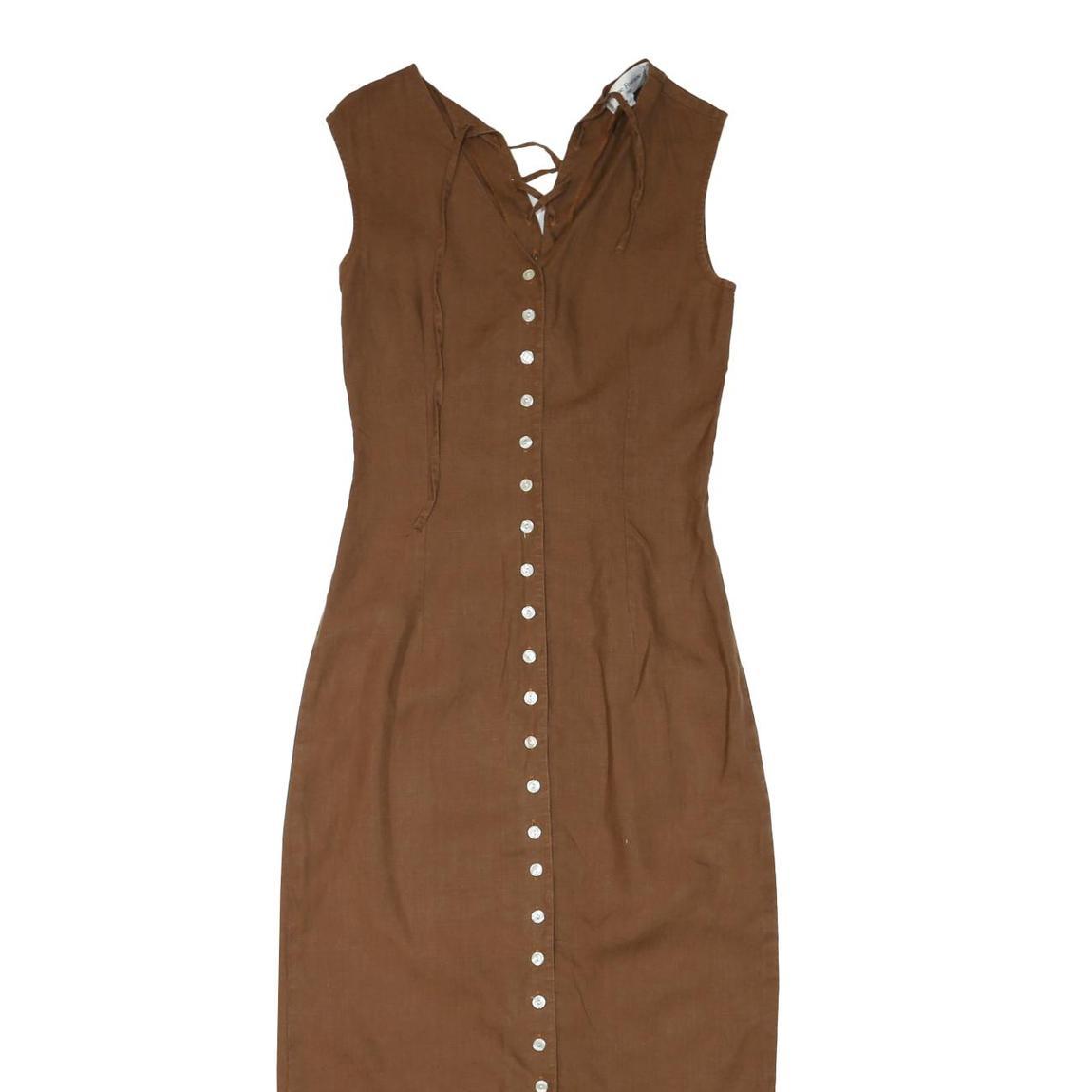 ANNE FONTAINE Womens Brown Sleeveless Midi Dress Cotton Blend Lace-Up V-Neck S