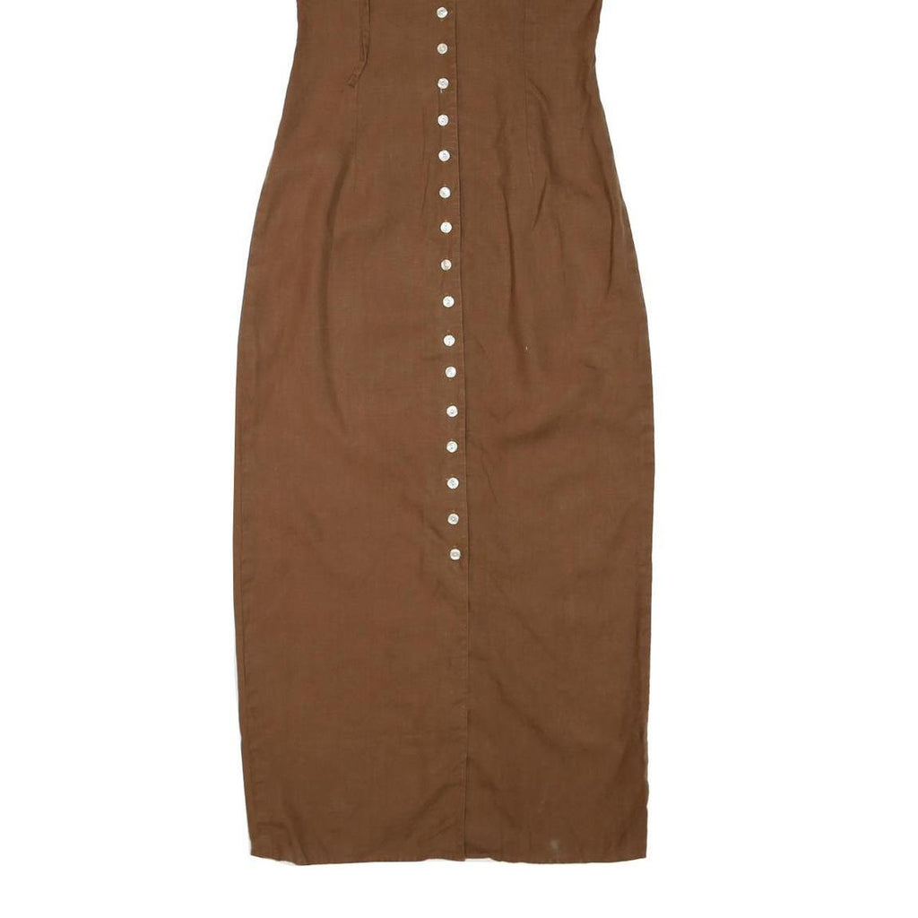 ANNE FONTAINE Womens Brown Sleeveless Midi Dress Cotton Blend Lace-Up V-Neck S