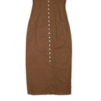 ANNE FONTAINE Womens Brown Sleeveless Midi Dress Cotton Blend Lace-Up V-Neck S