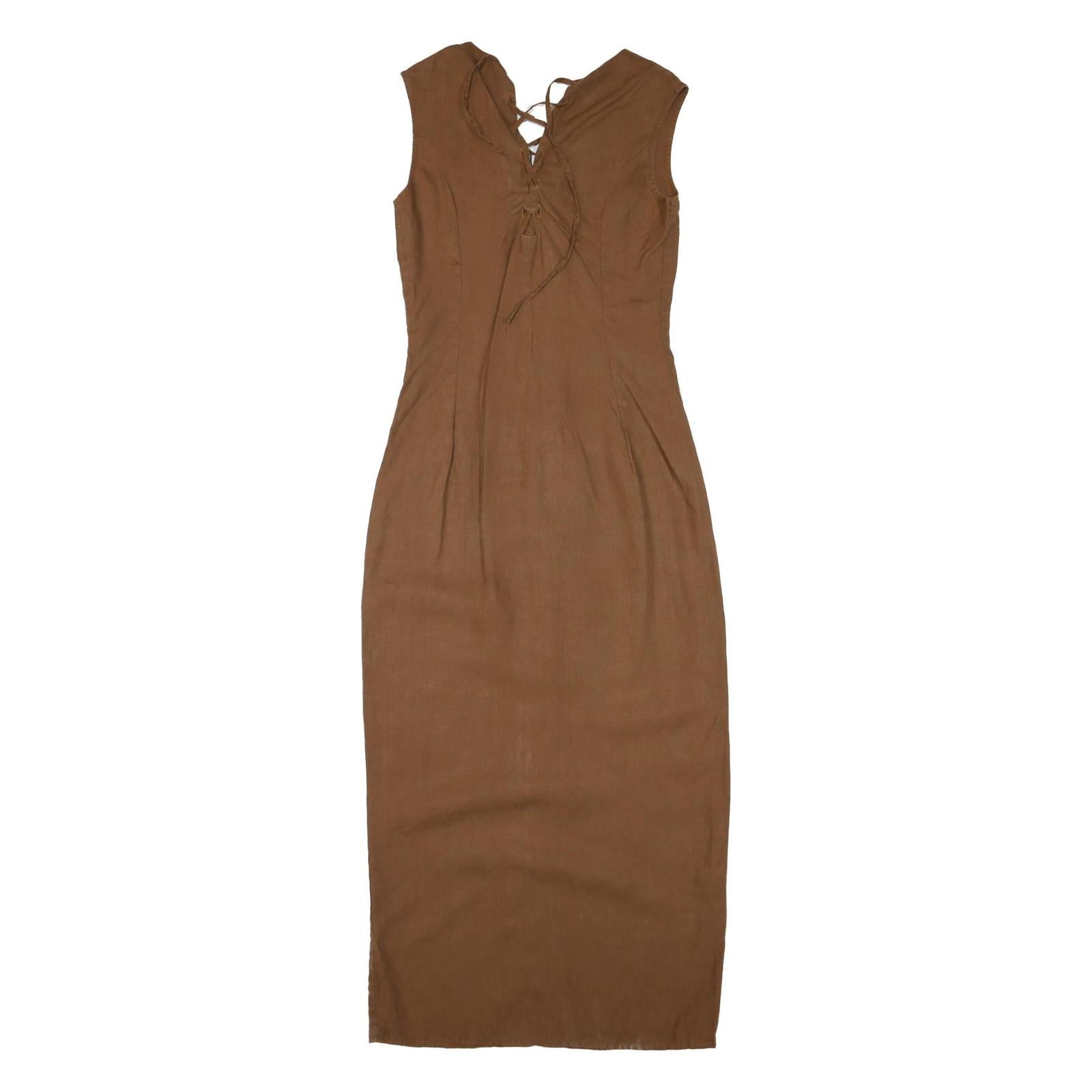 ANNE FONTAINE Womens Brown Sleeveless Midi Dress Cotton Blend Lace-Up V-Neck S