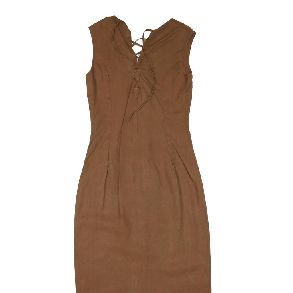 ANNE FONTAINE Womens Brown Sleeveless Midi Dress Cotton Blend Lace-Up V-Neck S