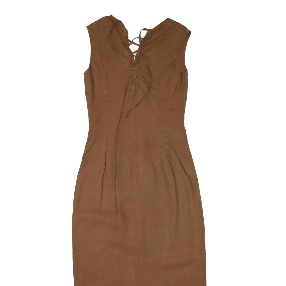 ANNE FONTAINE Womens Brown Sleeveless Midi Dress Cotton Blend Lace-Up V-Neck S