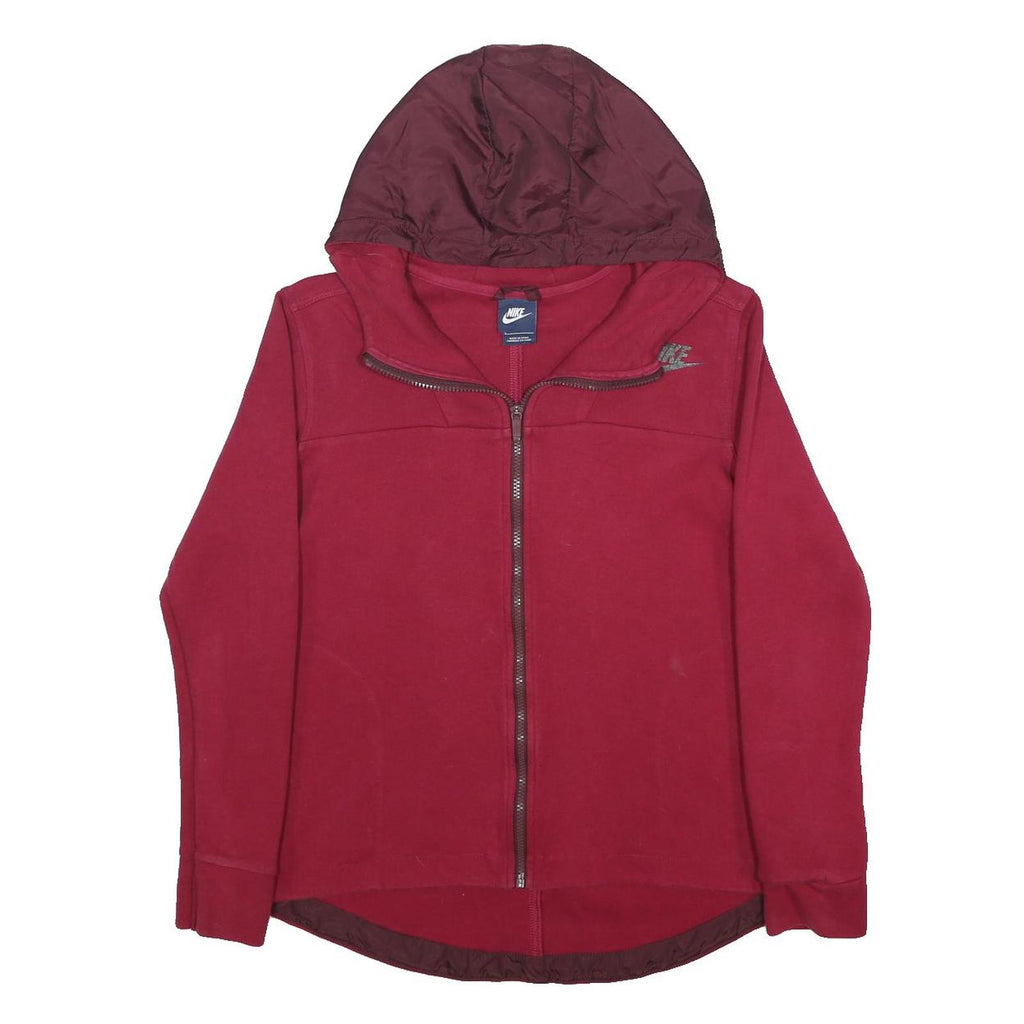 NIKE Womens Burgundy Pullover Hoodie S Cotton Blend Full Zip Casual Activewear