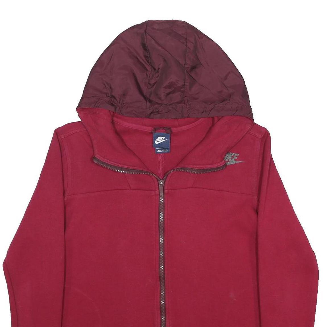 NIKE Womens Burgundy Pullover Hoodie S Cotton Blend Full Zip Casual Activewear