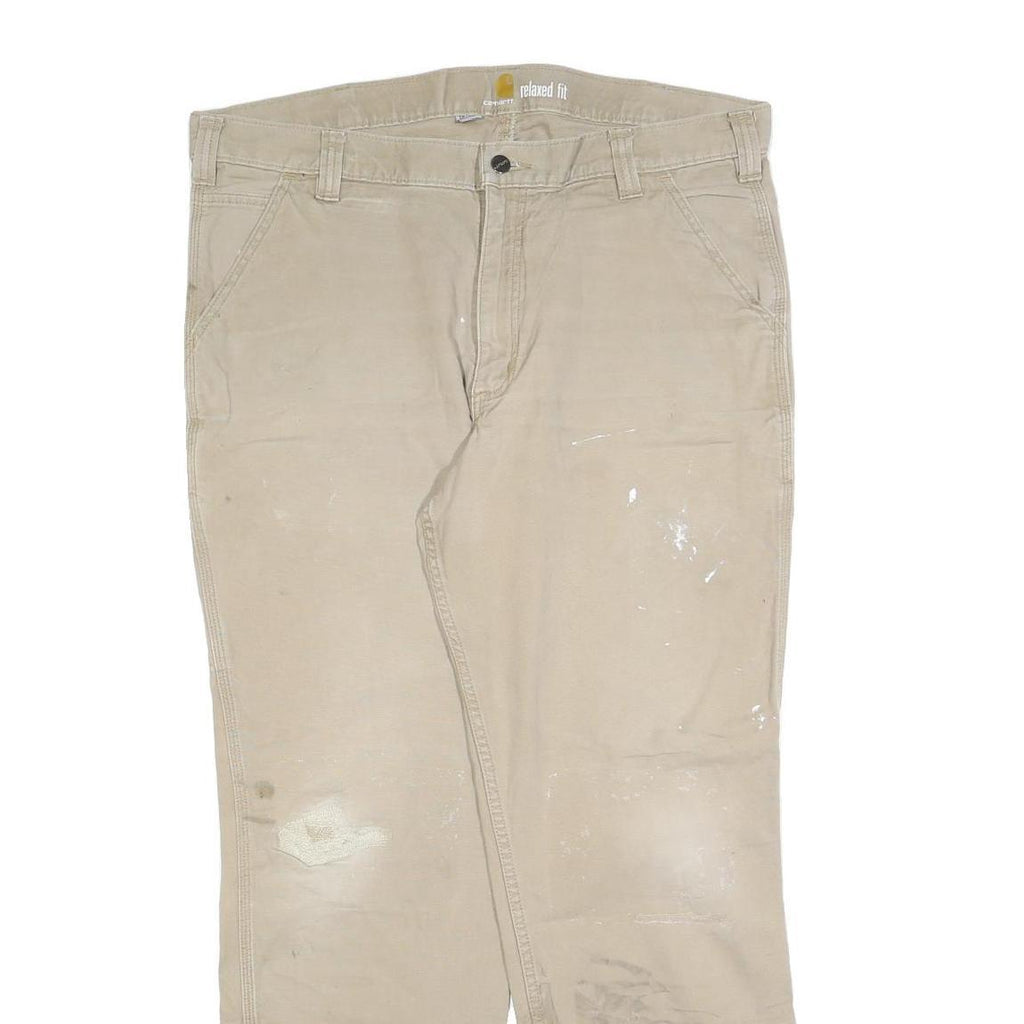 CARHARTT Mens Relaxed Fit Work Jeans Beige Cotton Blend W38 L32 Utility Pockets