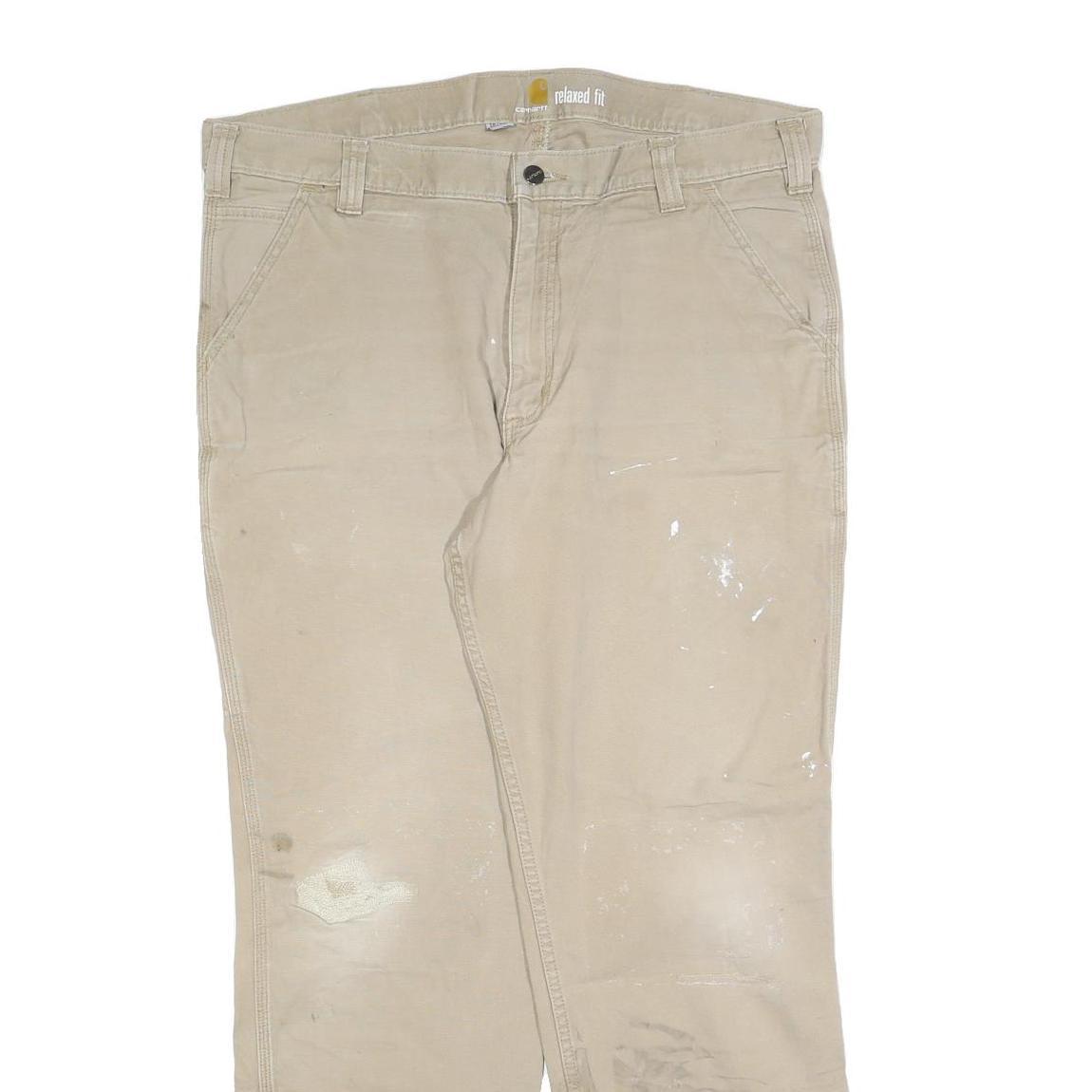 CARHARTT Mens Relaxed Fit Work Jeans Beige Cotton Blend W38 L32 Utility Pockets