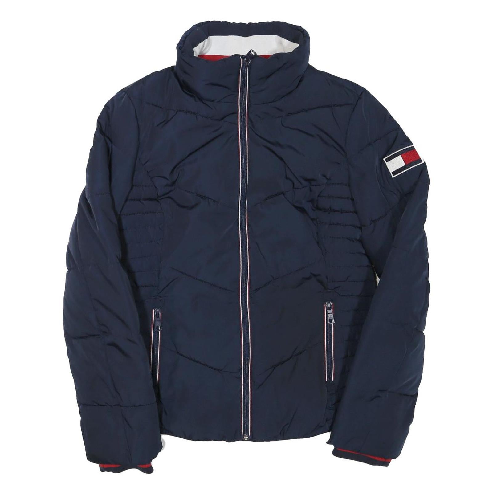 TOMMY HILFIGER Womens Navy Blue Zip Jacket XS Polyester Blend Plain Casual Warm