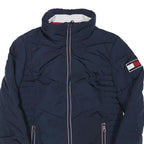 TOMMY HILFIGER Womens Navy Blue Zip Jacket XS Polyester Blend Plain Casual Warm