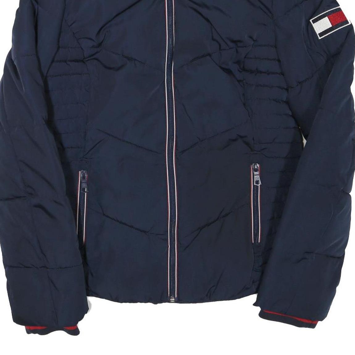 TOMMY HILFIGER Womens Navy Blue Zip Jacket XS Polyester Blend Plain Casual Warm