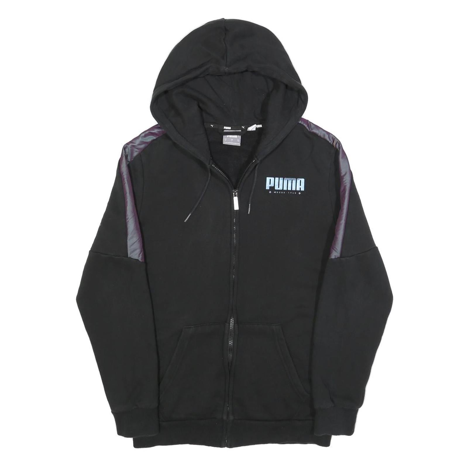 PUMA Mens Black Cotton Blend Full Zip Hoodie S Sports Casual Sweatshirt