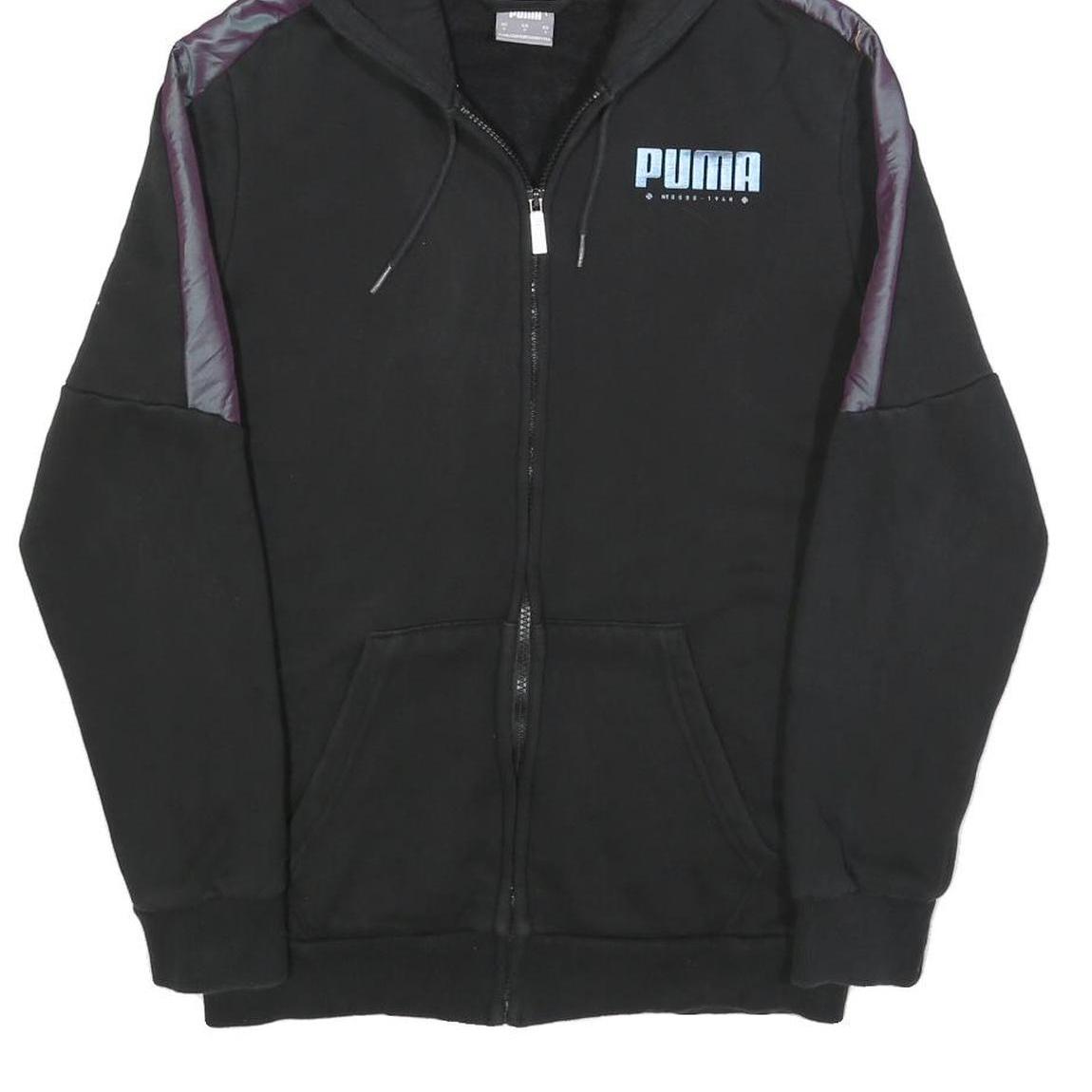 PUMA Mens Black Cotton Blend Full Zip Hoodie S Sports Casual Sweatshirt