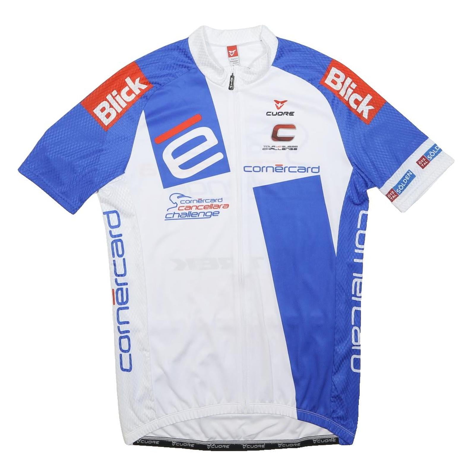 CUORE Mens White & Blue Graphic Cycling Jersey L Short Sleeve Zip Neck