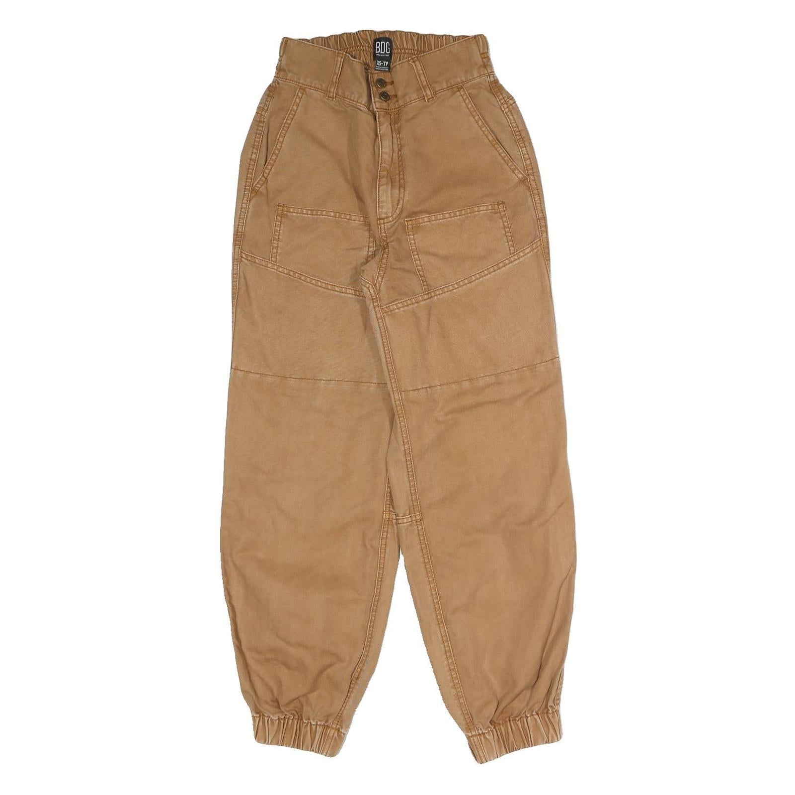 BDG Womens Cotton Blend Beige Relaxed Tapered Trousers W24 L27 Casual Utility