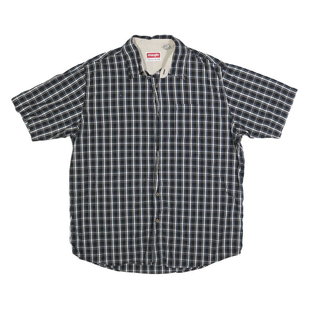 WRANGLER Mens Black & White Cotton Blend Check Shirt L Casual Short Sleeve Retro