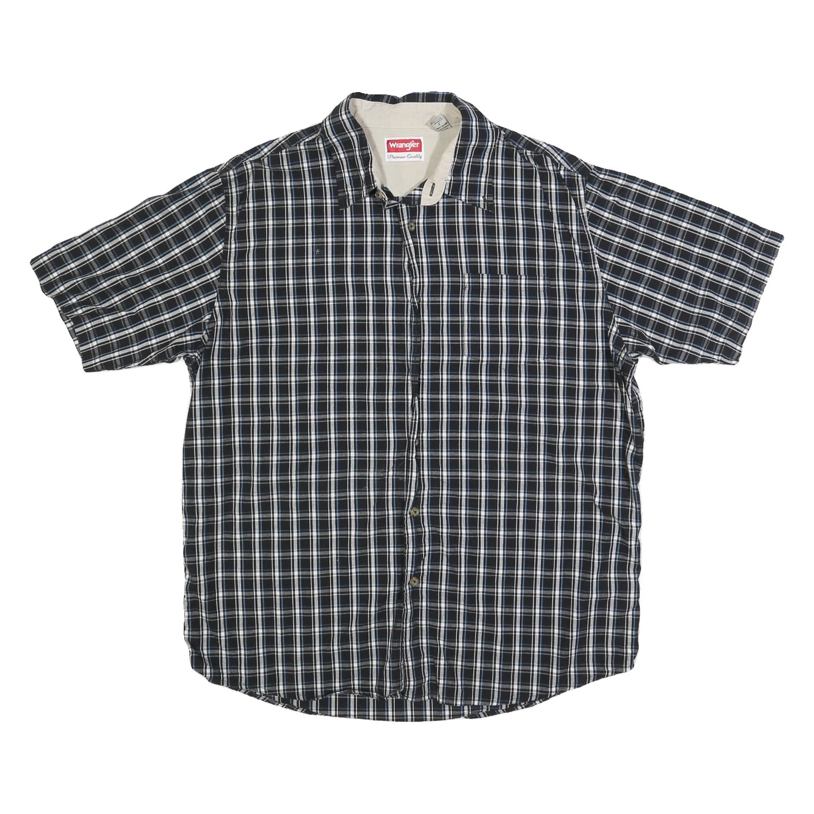 WRANGLER Mens Black & White Cotton Blend Check Shirt L Casual Short Sleeve Retro
