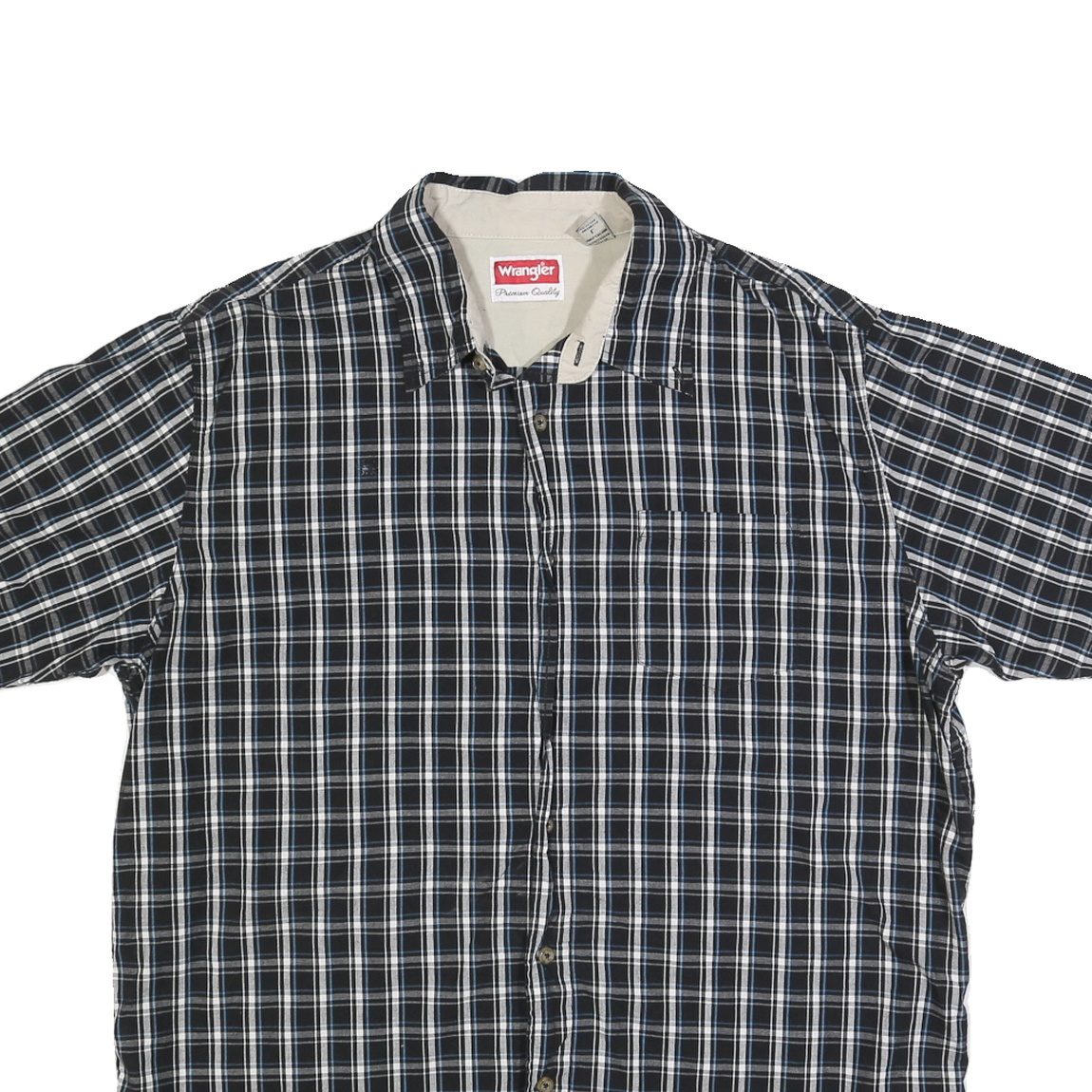WRANGLER Mens Black & White Cotton Blend Check Shirt L Casual Short Sleeve Retro