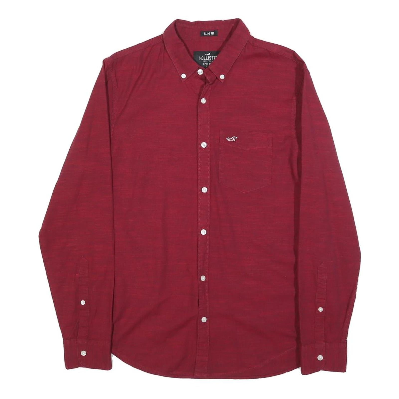 HOLLISTER Mens Red Slim Fit Shirt S Button-Down Collar Cotton Blend