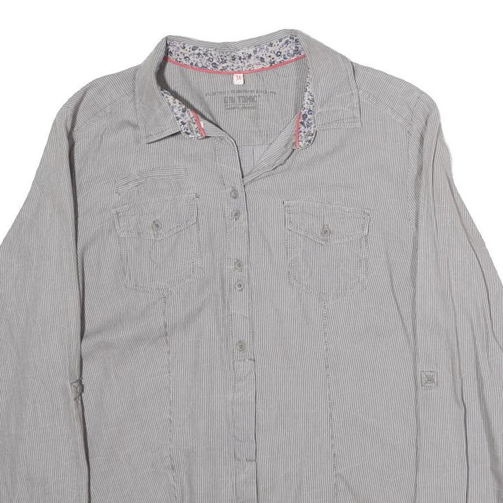 GIN & TONIC Womens Grey & White Striped Shirt M Cotton Blend Long Sleeve Casual