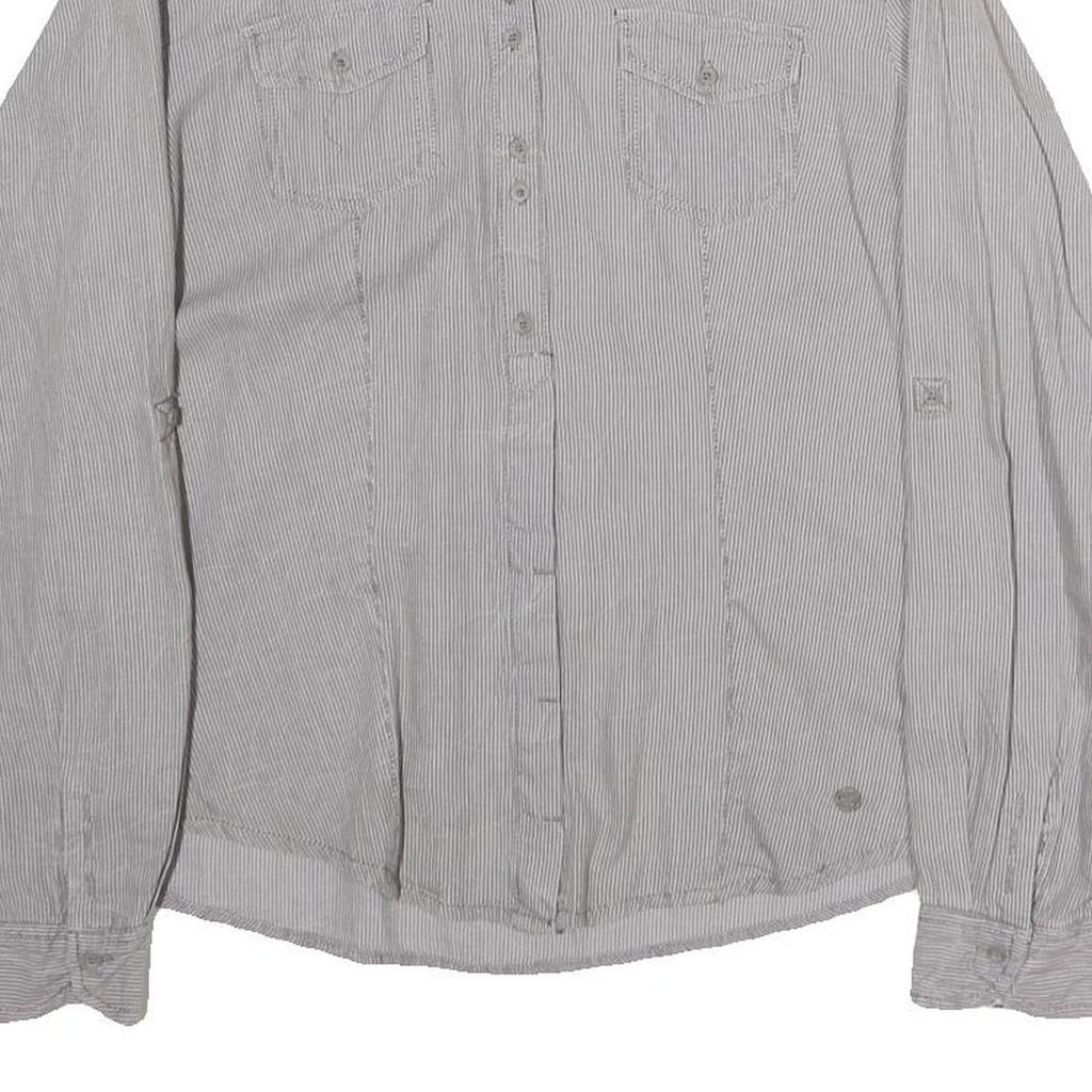 GIN & TONIC Womens Grey & White Striped Shirt M Cotton Blend Long Sleeve Casual