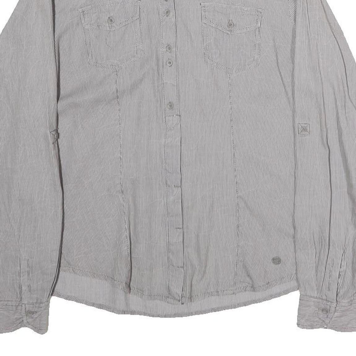 GIN & TONIC Womens Grey & White Striped Shirt M Cotton Blend Long Sleeve Casual