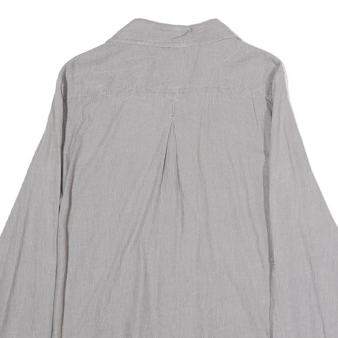 GIN & TONIC Womens Grey & White Striped Shirt M Cotton Blend Long Sleeve Casual