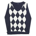 TOMMY HILFIGER Womens Navy & White Patterned V Neck Basic Knit S Jumper Cotton