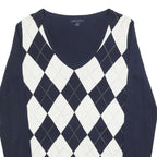 TOMMY HILFIGER Womens Navy & White Patterned V Neck Basic Knit S Jumper Cotton