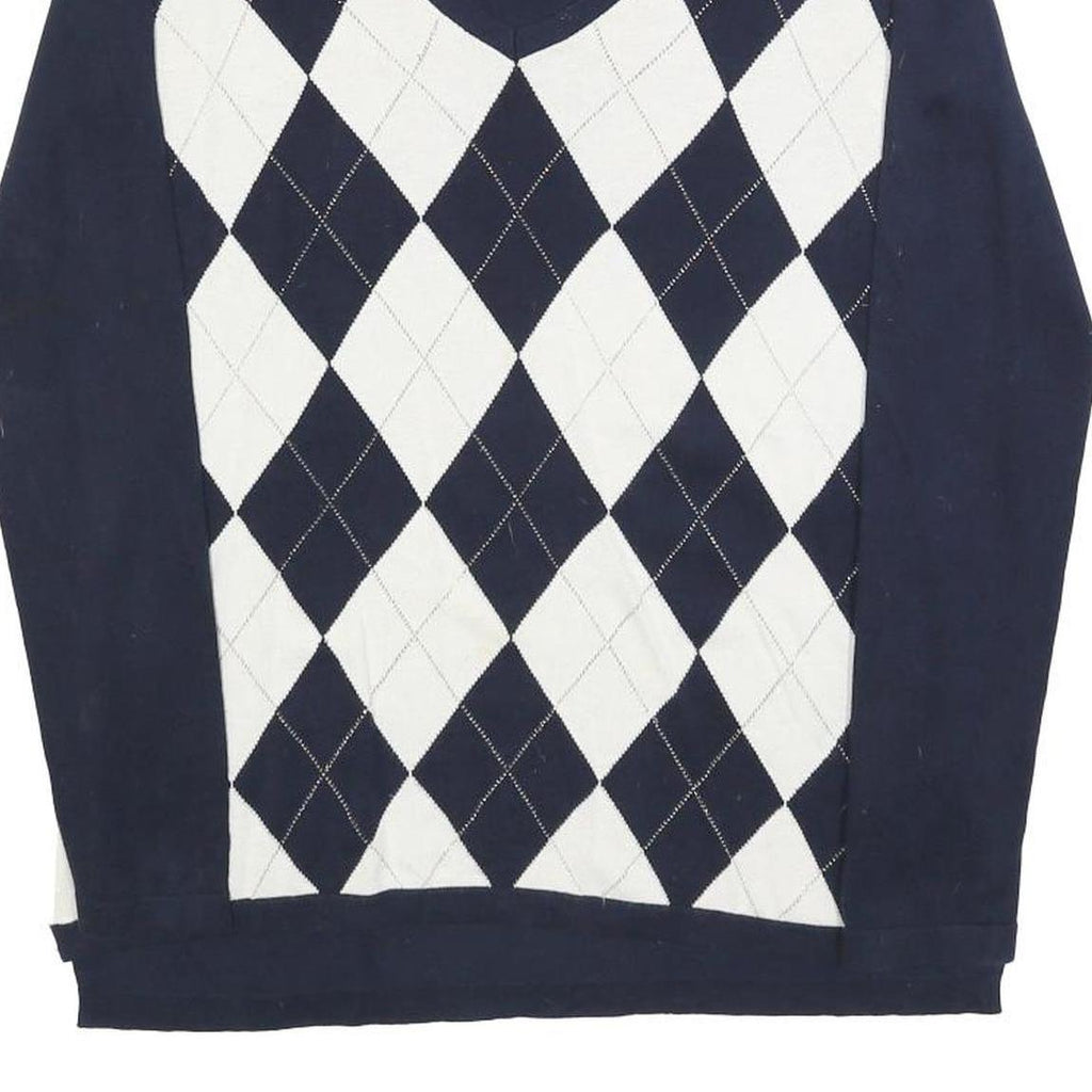 TOMMY HILFIGER Womens Navy & White Patterned V Neck Basic Knit S Jumper Cotton