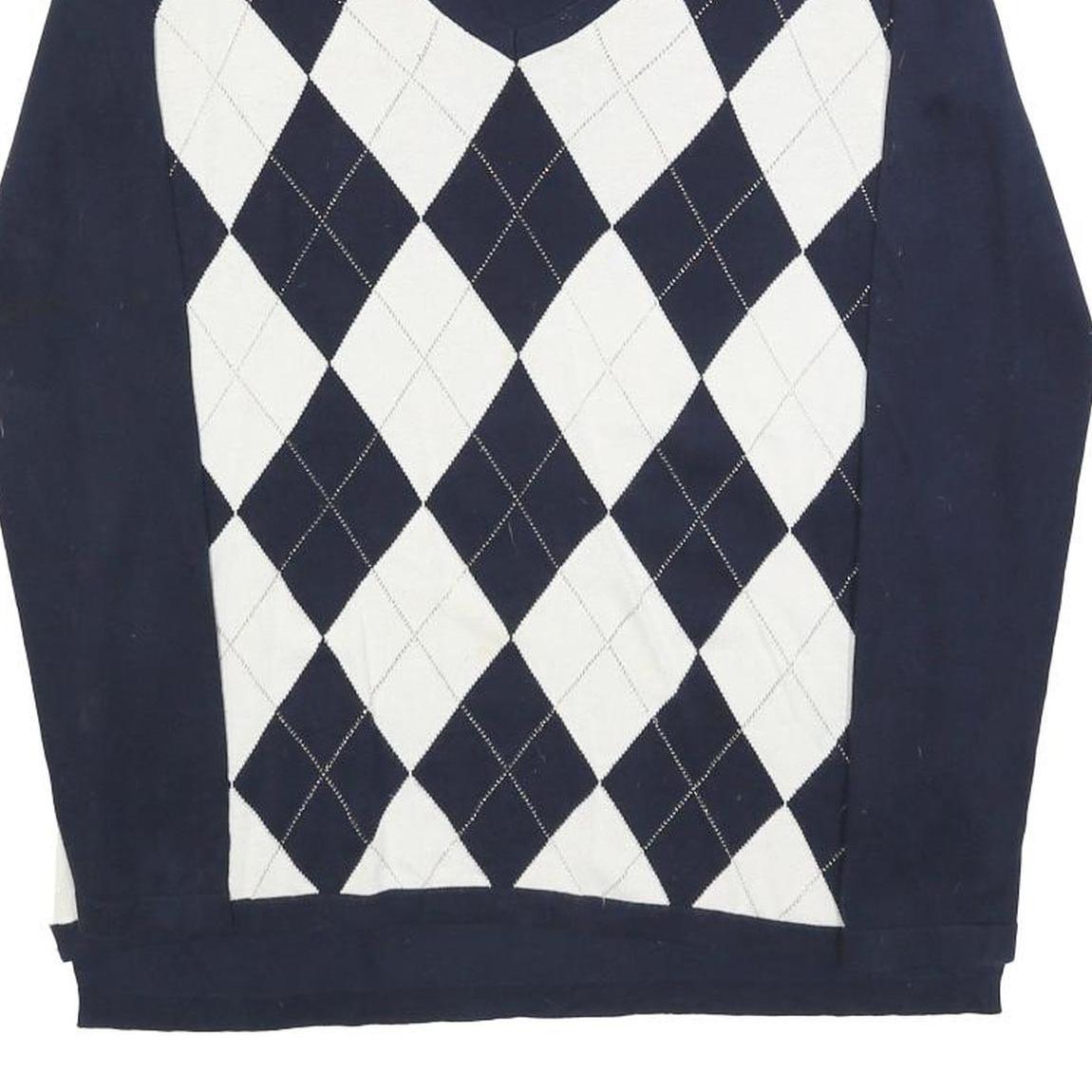 TOMMY HILFIGER Womens Navy & White Patterned V Neck Basic Knit S Jumper Cotton