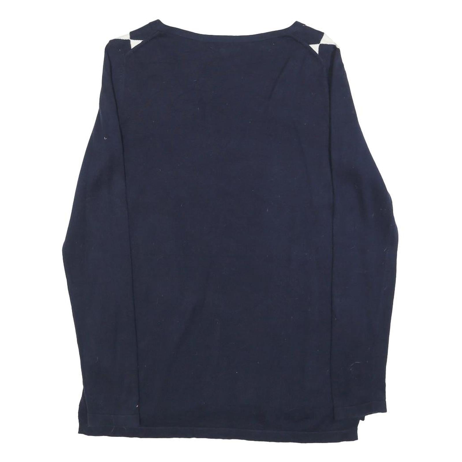 TOMMY HILFIGER Womens Navy & White Patterned V Neck Basic Knit S Jumper Cotton