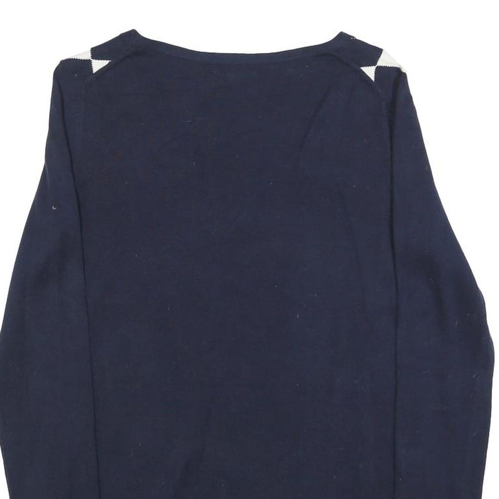TOMMY HILFIGER Womens Navy & White Patterned V Neck Basic Knit S Jumper Cotton