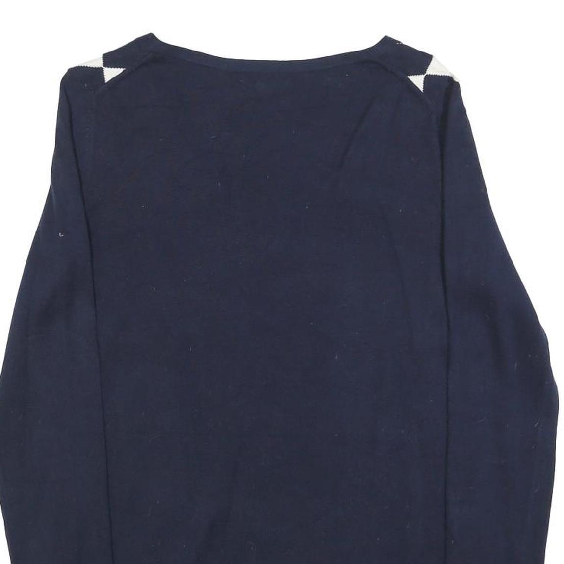 TOMMY HILFIGER Womens Navy & White Patterned V Neck Basic Knit S Jumper Cotton