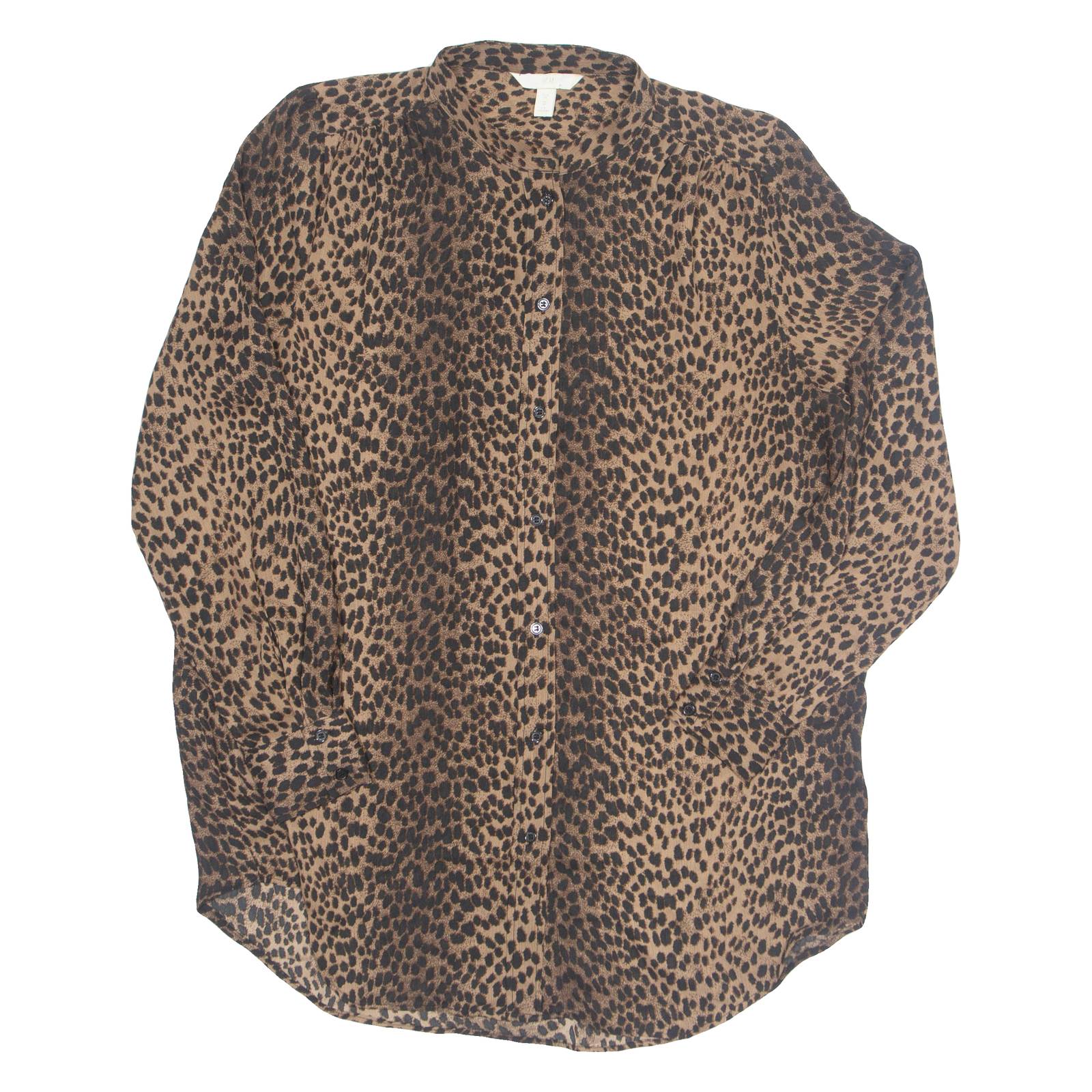 H&M Womens Printed Blouse Brown Long Sleeve Animal Print S