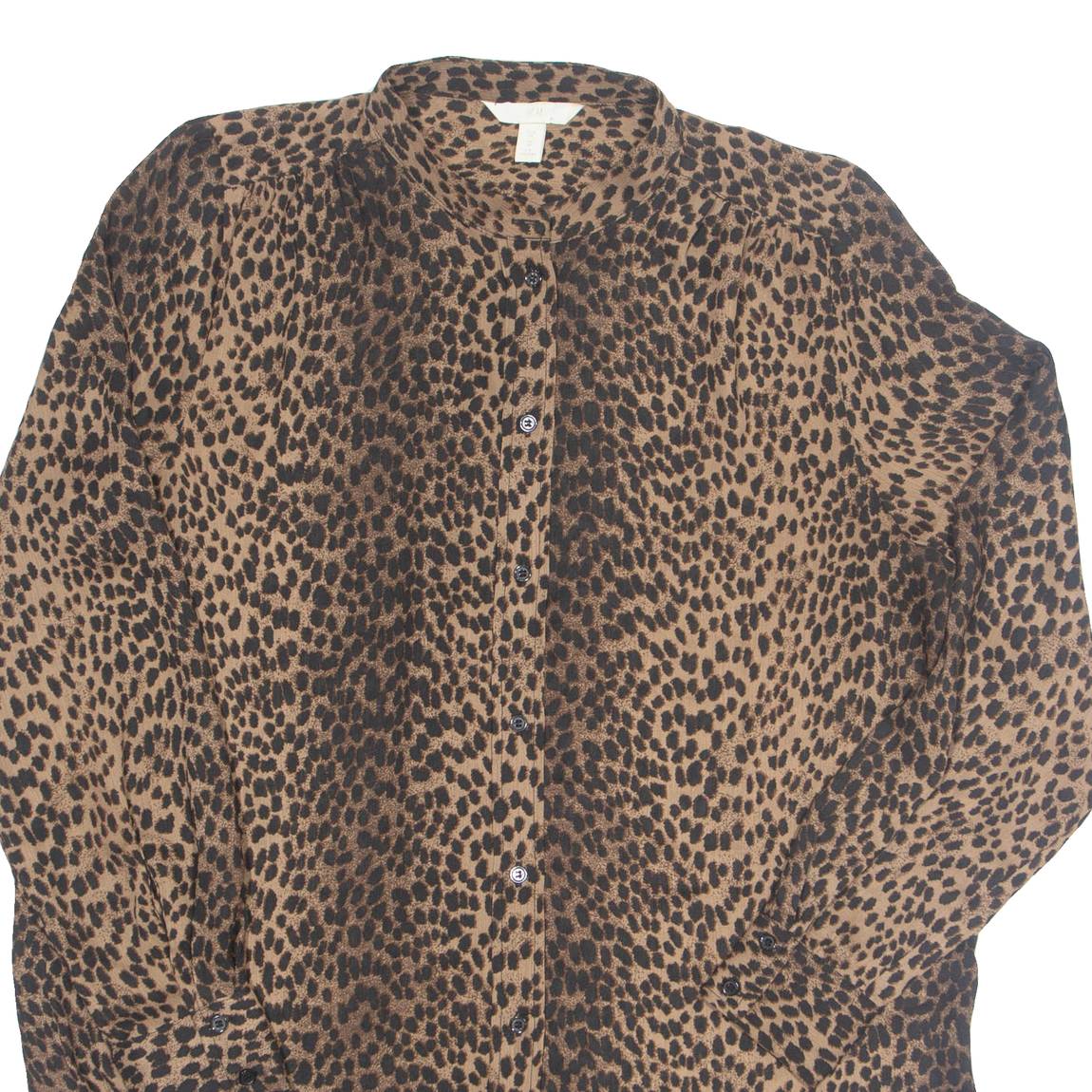 H&M Womens Printed Blouse Brown Long Sleeve Animal Print S