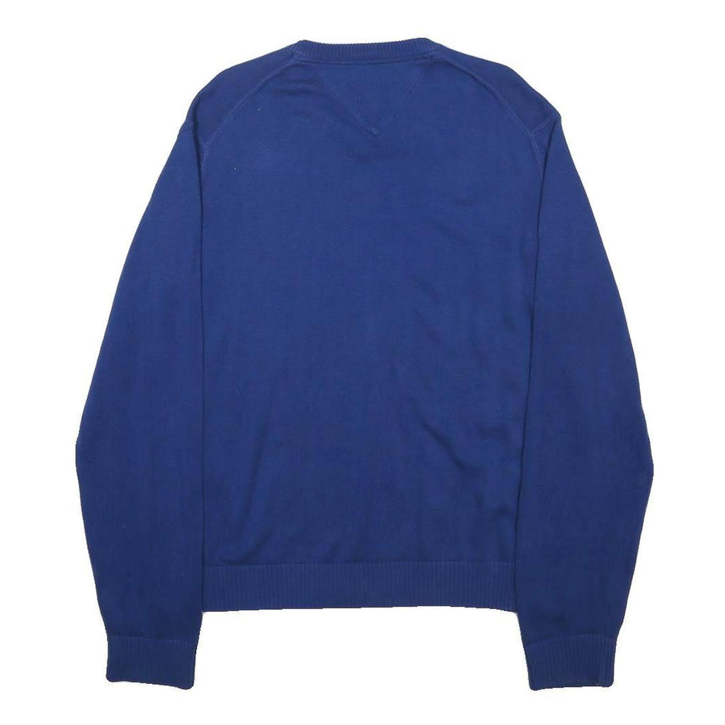 TOMMY HILFIGER Mens Blue Plain V-Neck Basic Knit L Cotton Pullover Jumper