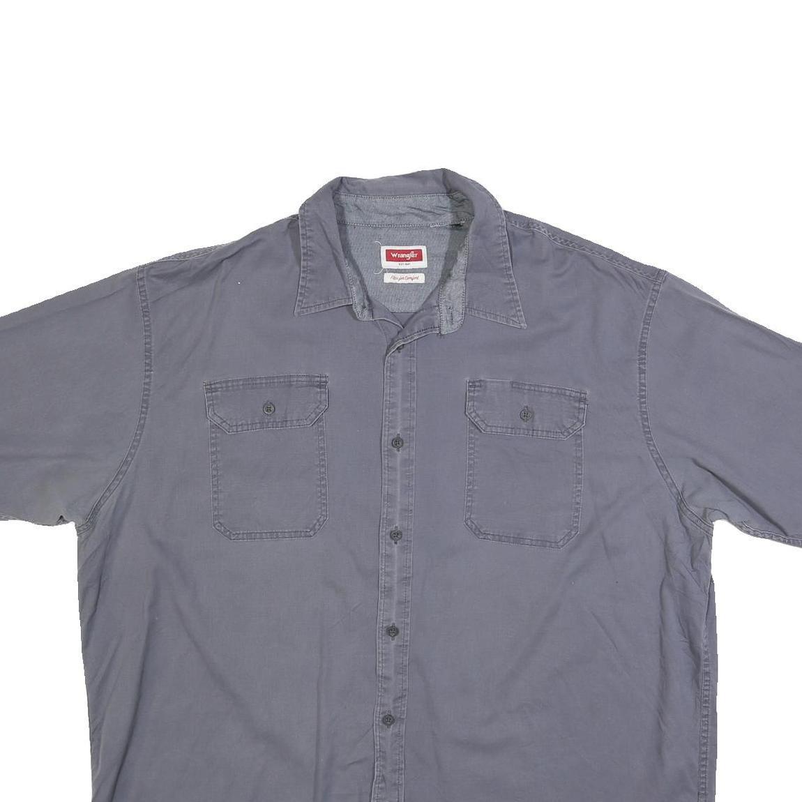 WRANGLER Mens Grey Cotton Blend Work Shirt XL Button Pocket Casual Wear