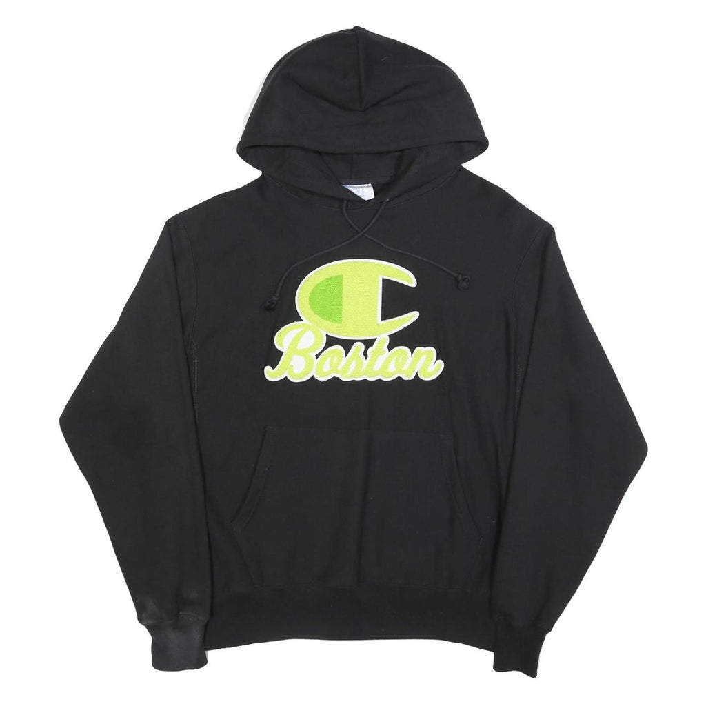 CHAMPION REVERSE WEAVE Mens Black Boston Pullover Hoodie L Cotton Blend