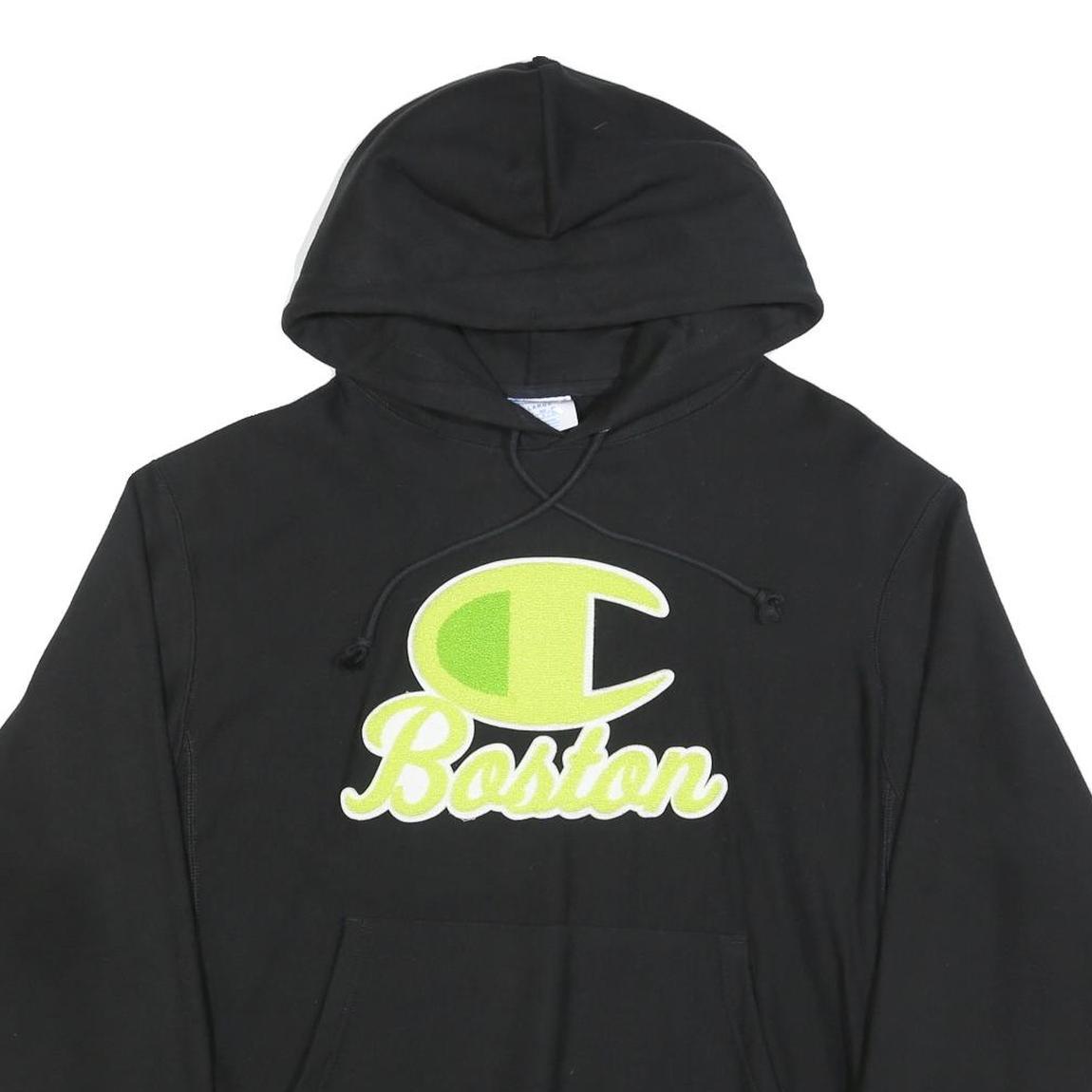 CHAMPION REVERSE WEAVE Mens Black Boston Pullover Hoodie L Cotton Blend