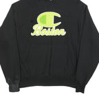 CHAMPION REVERSE WEAVE Mens Black Boston Pullover Hoodie L Cotton Blend