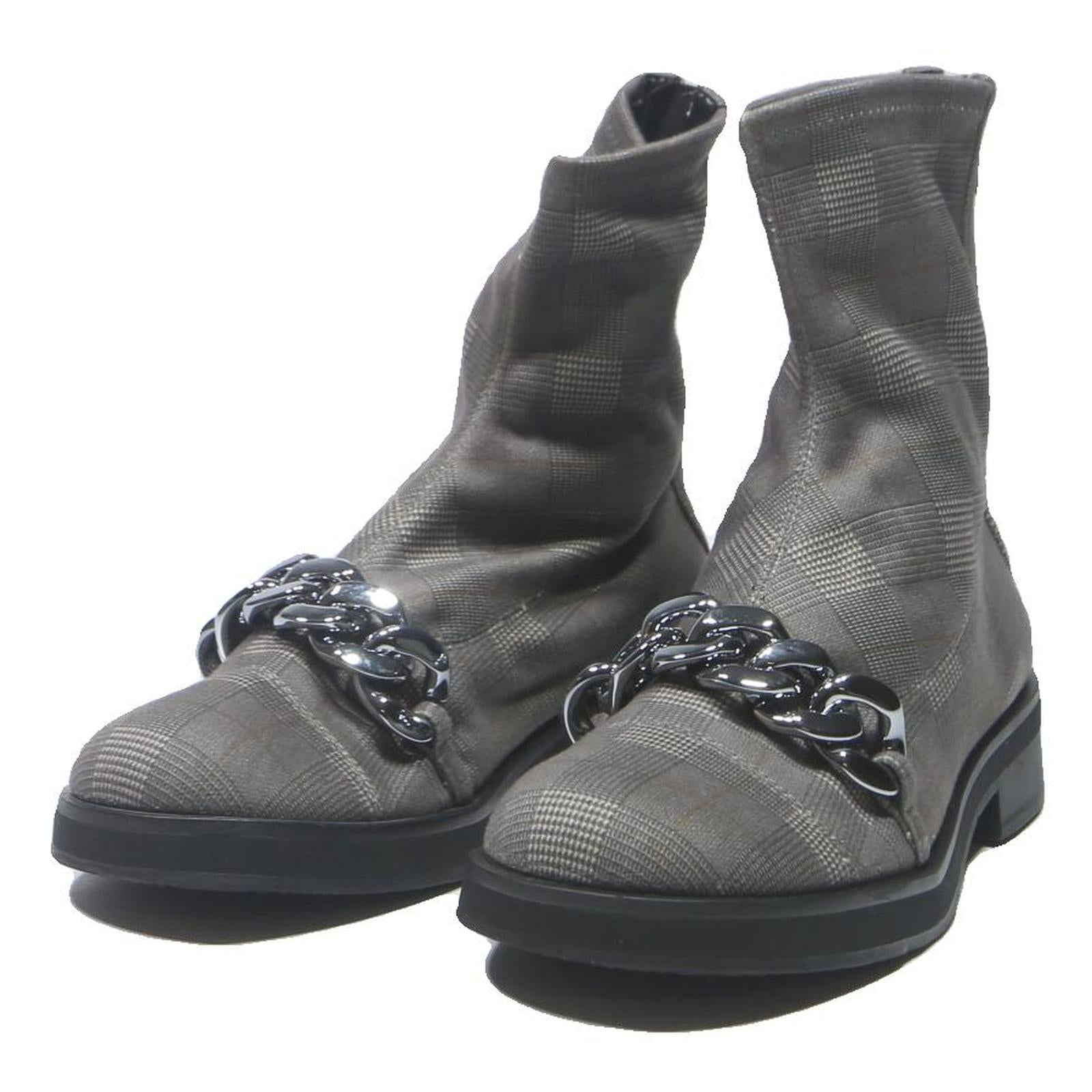 CHARLES & KEITH Womens Chelsea Ankle Boots Grey Check Synthetic UK 3.5 Stretch