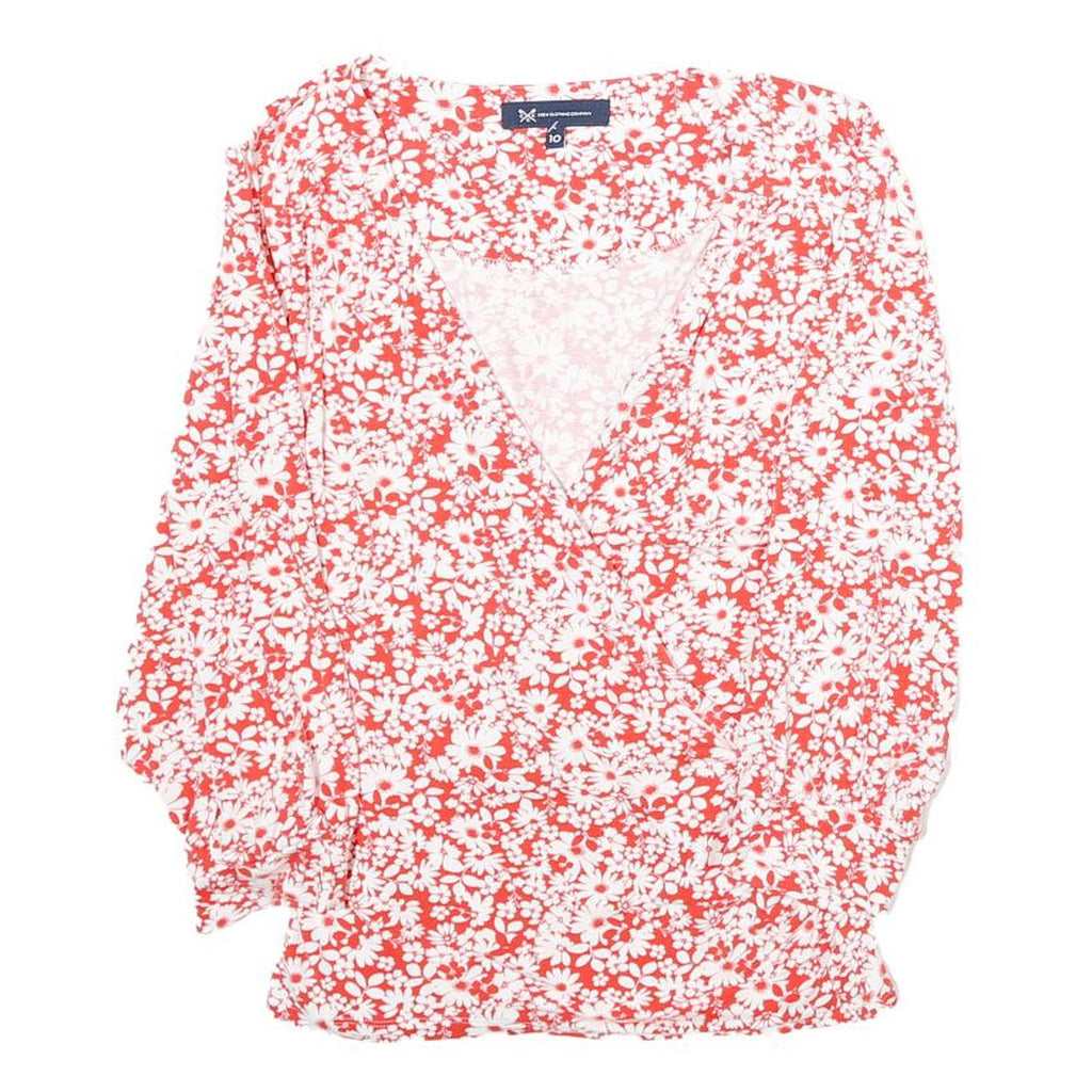 CREW CLOTHING Womens Red & White Floral Printed V-Neck Long Sleeve Top M