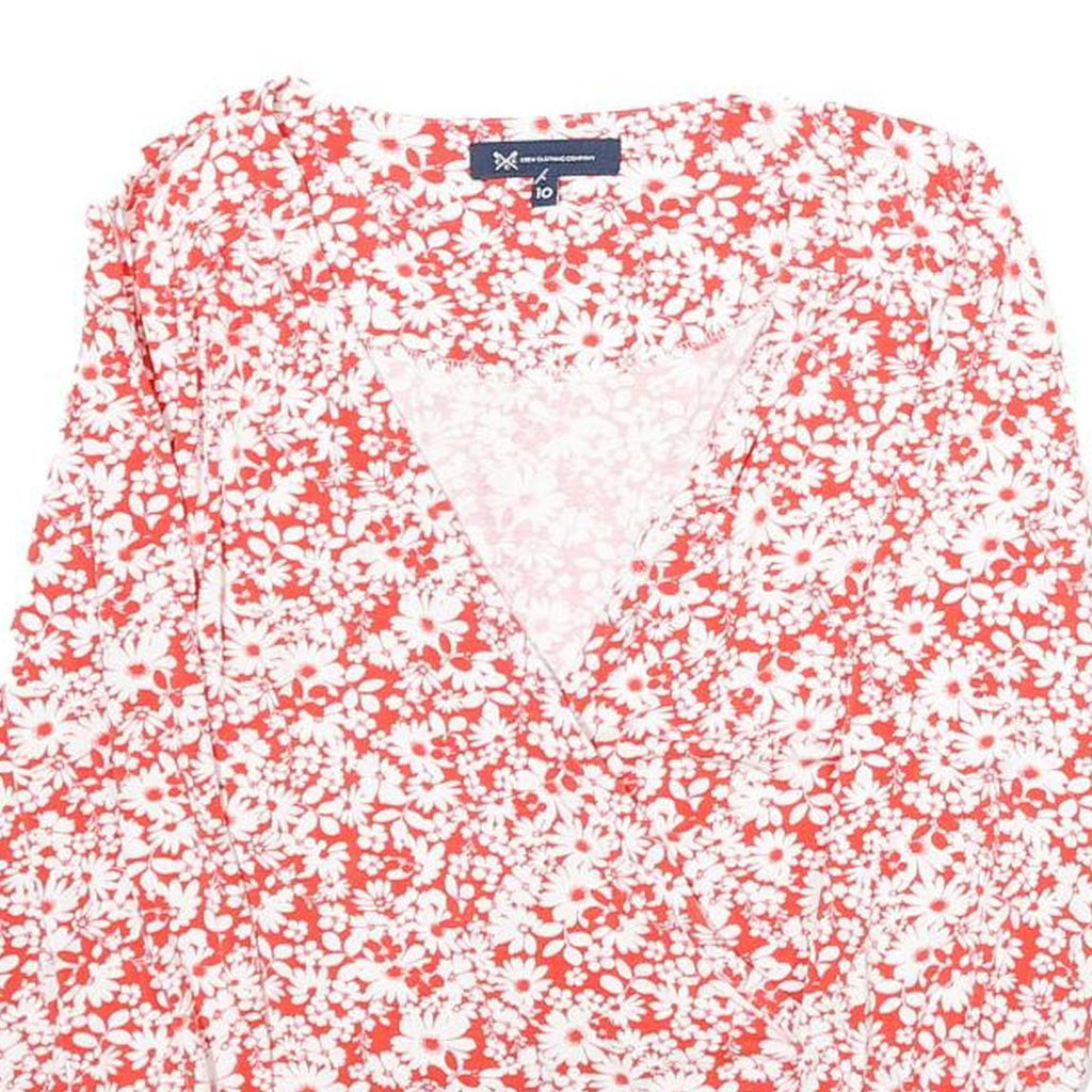 CREW CLOTHING Womens Red & White Floral Printed V-Neck Long Sleeve Top M