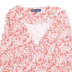 CREW CLOTHING Womens Red & White Floral Printed V-Neck Long Sleeve Top M