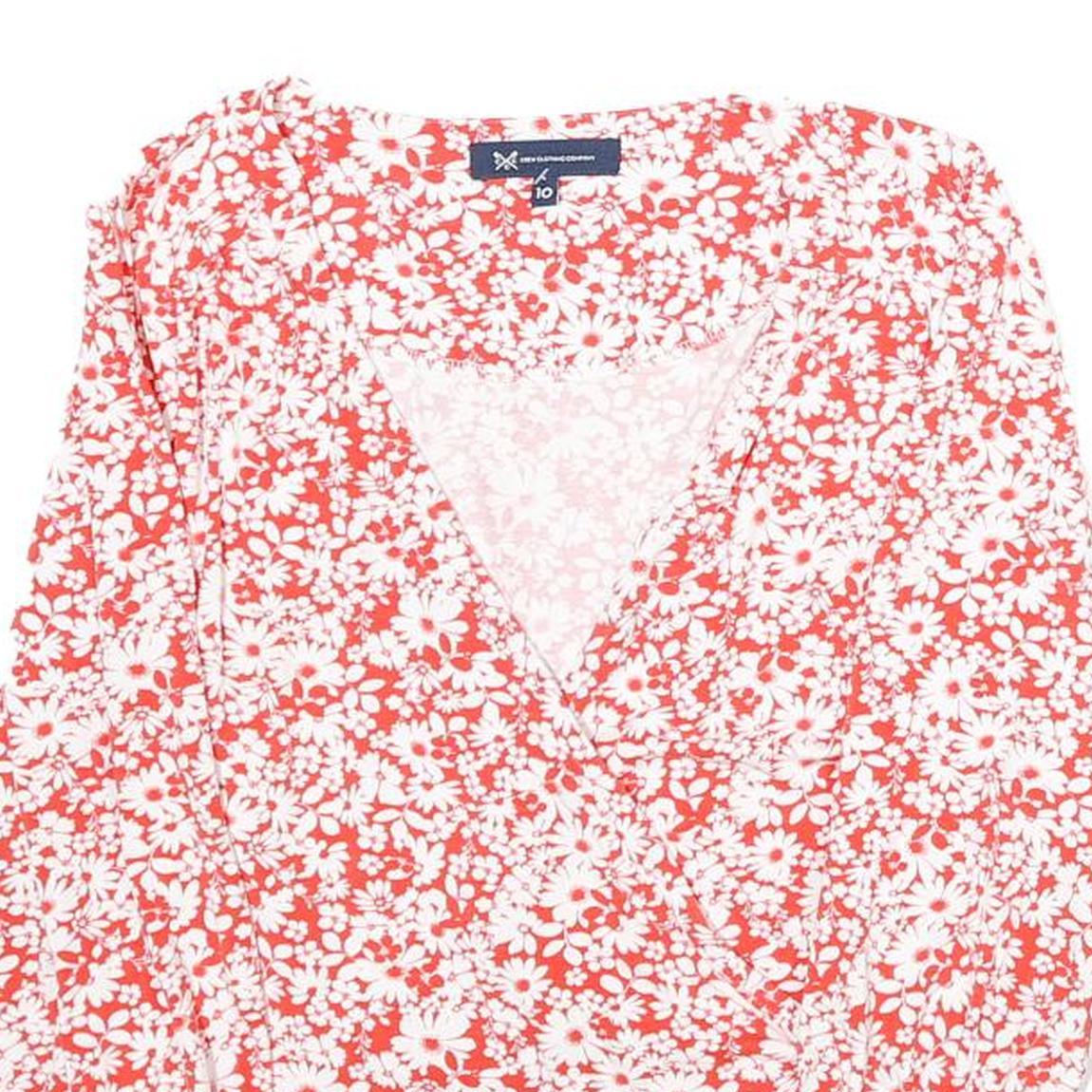 CREW CLOTHING Womens Red & White Floral Printed V-Neck Long Sleeve Top M