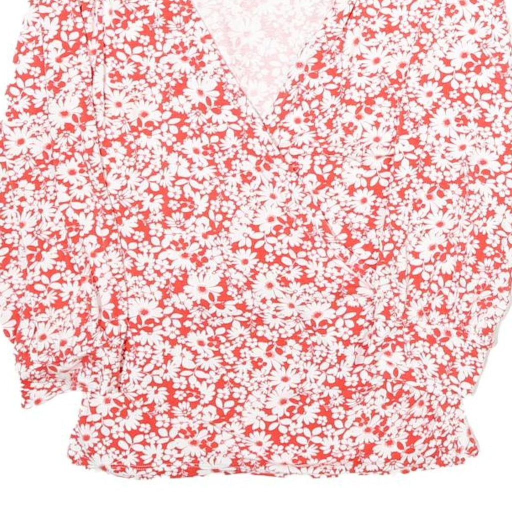 CREW CLOTHING Womens Red & White Floral Printed V-Neck Long Sleeve Top M