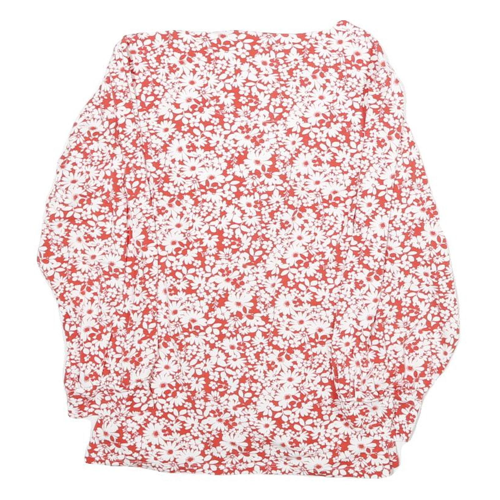 CREW CLOTHING Womens Red & White Floral Printed V-Neck Long Sleeve Top M