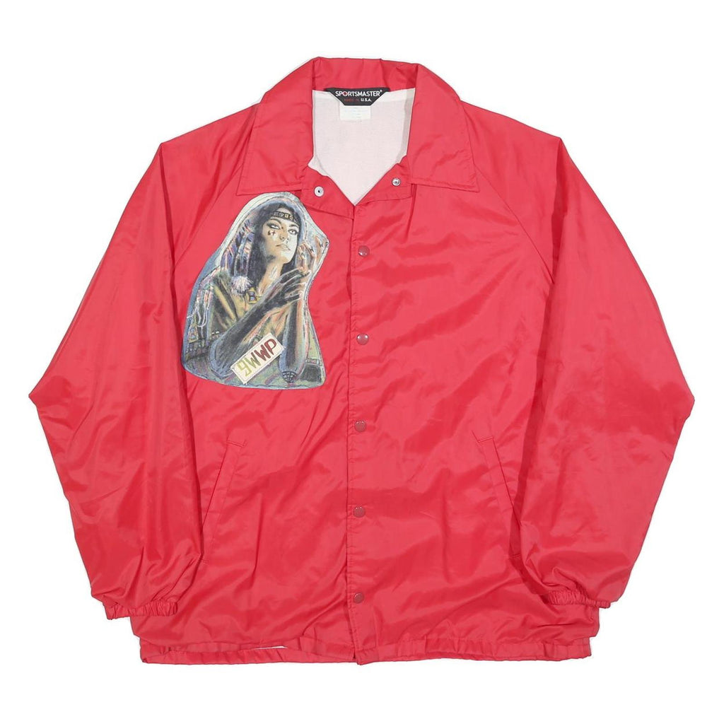 SPORTSMASTER Mens Red Nylon Jacket L Button Plain Graphic Patchwork Casual