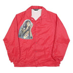 SPORTSMASTER Mens Red Nylon Jacket L Button Plain Graphic Patchwork Casual